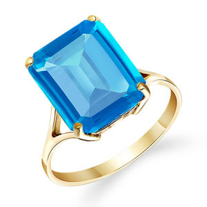14K. SOLID GOLD RING WITH NATURAL OCTAGON BLUE TOPAZ (Yellow Gold)
